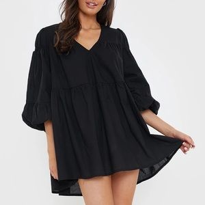 Lorna Luxe x In The Style Black Bambi Poplin Ruched Smock Dress